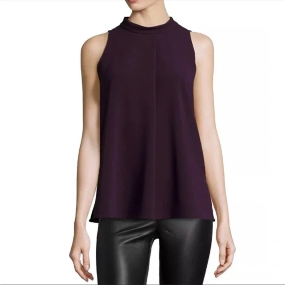 THEORY Talniza Admiral Crepe Plum Purple Sleeveless Blouse Minimalist Top - Picture 5 of 12